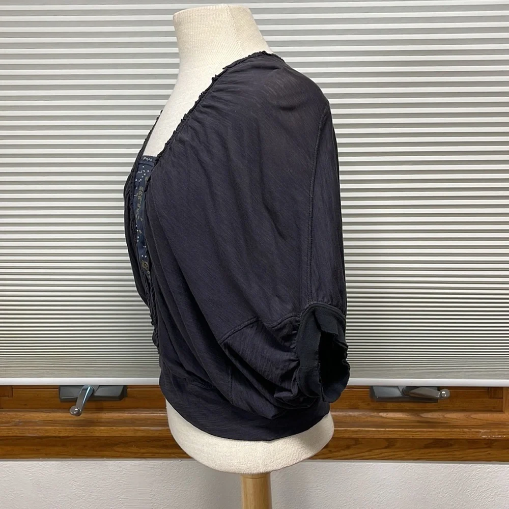 Free People Blue Dohlman Sleeve Cropped Top Size Small
